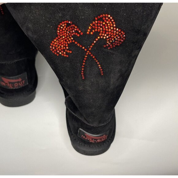 In-N-Out Burger Black W sz 7 Suede Boots Shoes Shearling Red Crystal Palm Trees - Picture 10 of 15